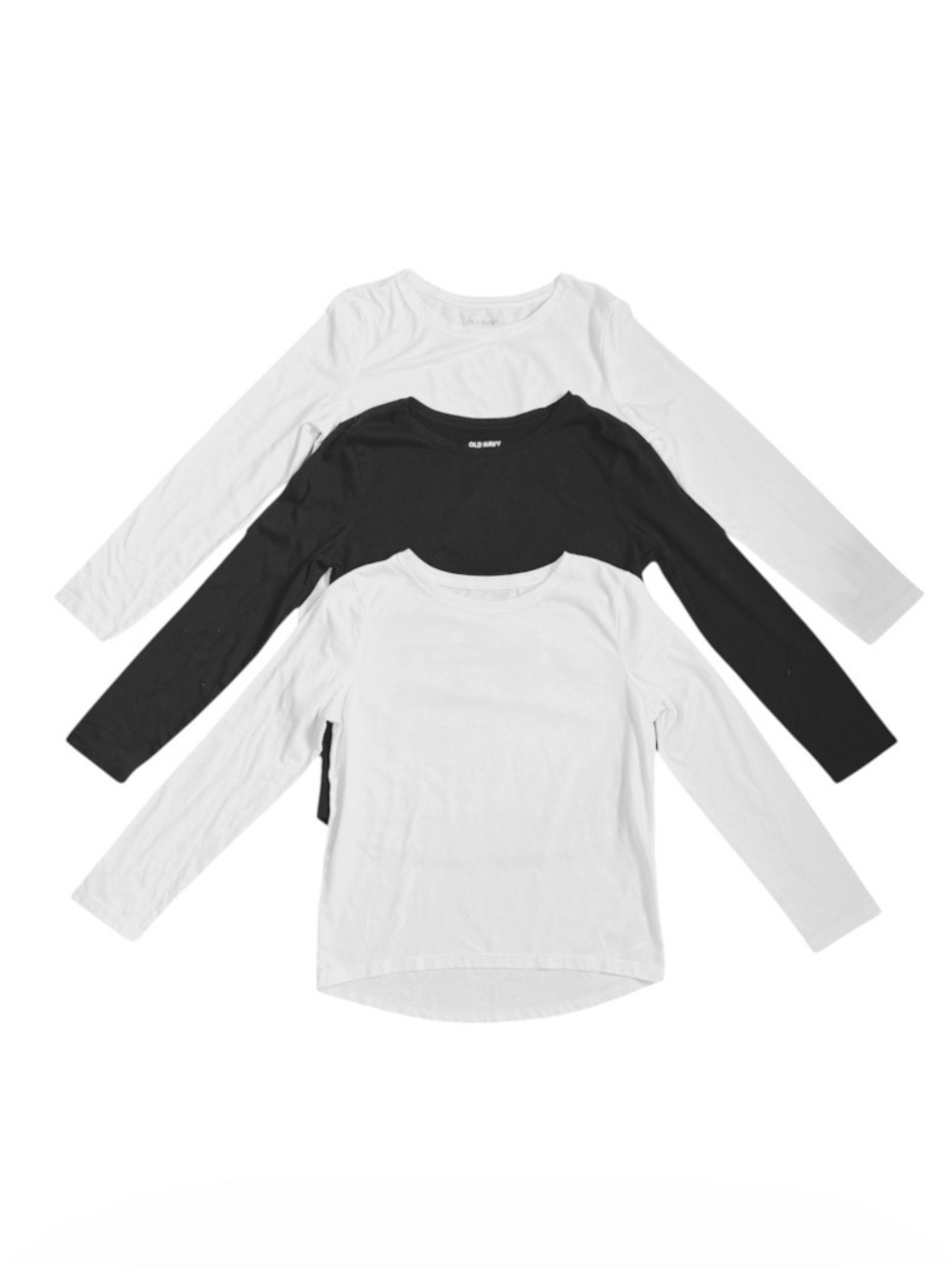 Old Navy | Set of 3 Black White Long-Sleeve Crewneck Tees, Medium (8)